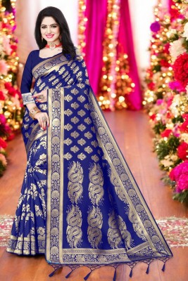 shobhrath Embellished Kanjivaram Art Silk Saree(Dark Blue)