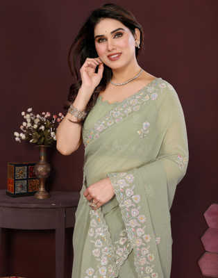 Satrani Embroidered Bollywood Georgette Saree(Green)