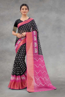 HouseOfCommon Printed Bhagalpuri Art Silk Saree(Black)