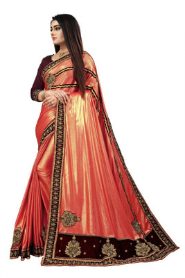 nv patel Embroidered Bollywood Lycra Blend Saree(Pink)