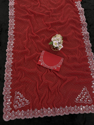 EthnicAura Embroidered Bollywood Organza Saree(Maroon)