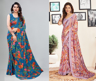 Panchvati NX Printed Daily Wear Georgette Saree(Pack of 2, Multicolor)