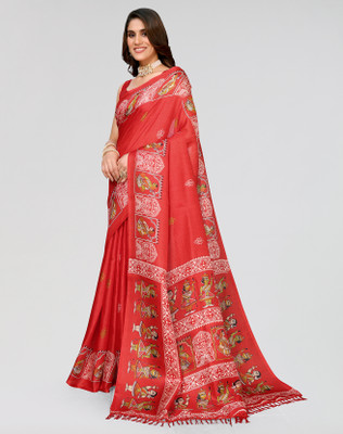 Nirvaan Printed Daily Wear Art Silk Saree(Red)
