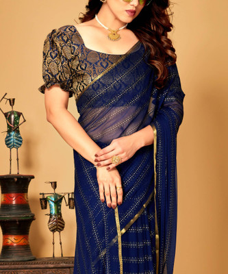 DIVYASHAKTI FASHION Embellished Daily Wear Chiffon Saree(Dark Blue)