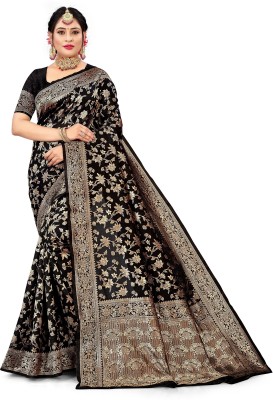 GORAL Embellished, Self Design, Woven Kanjivaram Art Silk, Jacquard Saree(Black)