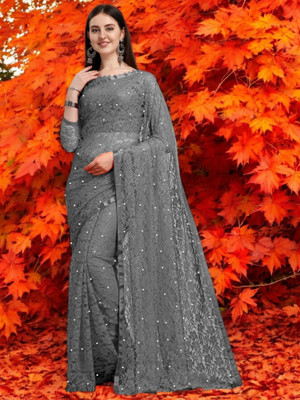 Fashion Nexa Polka Print Bollywood Brasso Saree(Grey)