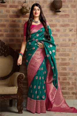 Miss Beelee Woven Banarasi Jacquard Saree(Green)