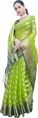 Aarunika SKT Striped Bollywood Organza Saree(Light Green)