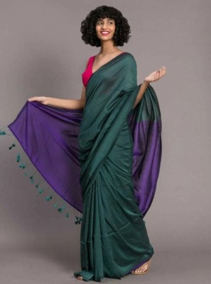 Sandhyatara Solid/Plain Handloom Pure Cotton Saree(Dark Green)