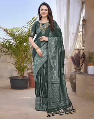 SIRIL Woven, Embellished, Self Design Kanjivaram Cotton Silk, Silk Blend Saree(Dark Green, Gold)