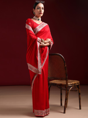 KASEE Solid/Plain Bollywood Art Silk Saree(Red)