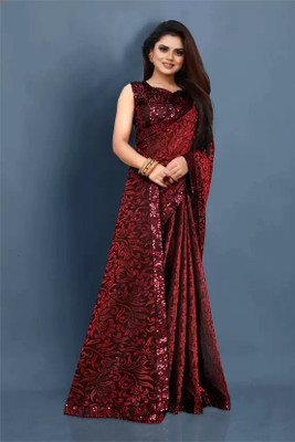 Amavii Embellished Bollywood Lycra Blend Saree(Red)