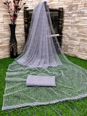 Suali Embellished Bollywood Net Saree(Grey)