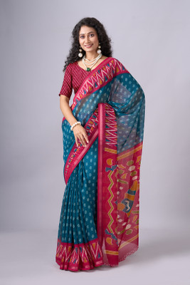 nirmal creation Printed Bhagalpuri Cotton Silk Saree(Blue)