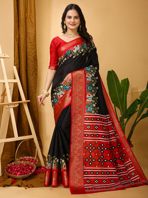 Divastri Printed Chinnalapattu Silk Blend Saree(Black)