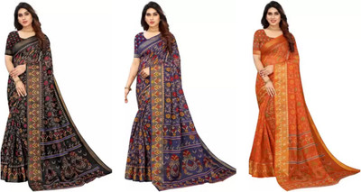 Vimalnath Synthetics Printed Bollywood Cotton Silk Saree(Pack of 3, Multicolor)