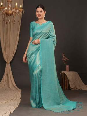 Sareemall Woven Kanjivaram Silk Blend Saree(Light Blue)