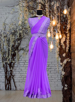 Kalavrit Creation Embroidered Bollywood Georgette Saree(Purple)