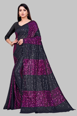 LADY SHOPI Embroidered, Embellished Bollywood Georgette Saree(Purple)