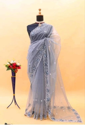 NIYANTAKSH Embroidered Bollywood Net Saree(Grey)