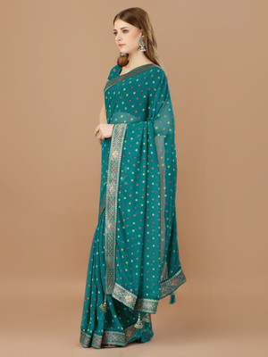 RekhaManiyar Printed Bollywood Georgette Saree(Dark Blue)