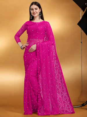 Nexafashion Self Design Bollywood Net Saree(Pink)