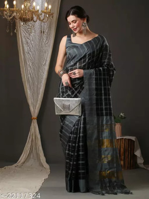 HITESH ENTERPRISE Solid/Plain Banarasi Cotton Blend Saree(Grey)