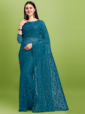 LOROFY Self Design Bollywood Net Saree(Blue)