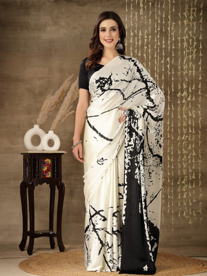 Stylum Self Design Banarasi Satin Saree(White)