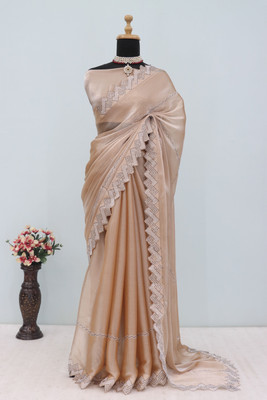 HouseOfCommon Embellished Bollywood Jimmy choo Saree(Beige)