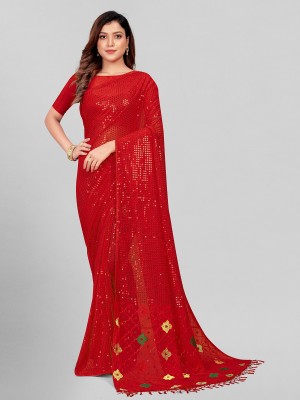 Granthva Fab Embroidered Bollywood Georgette Saree(Red)