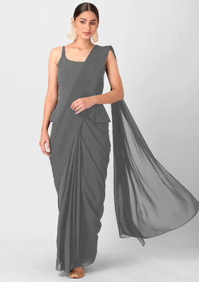 3Buddy Fashion Solid/Plain Daily Wear Georgette Saree(Grey)