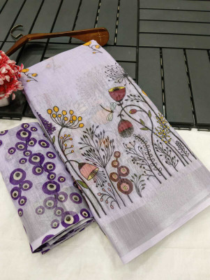 AARAANA Woven, Self Design, Geometric Print Kanjivaram Linen Saree(Purple)