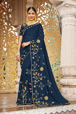 Laxmipati sarees Embroidered Bollywood Chiffon Saree(Blue)