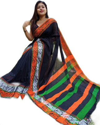 BongAp Woven Handloom Pure Cotton Saree(Black)