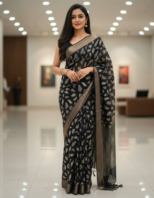 Sarkar Textiles Floral Print Bandhani Pure Silk Saree(Black)