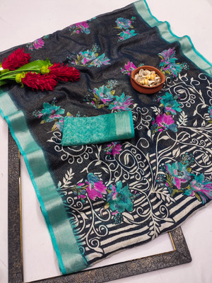 Anand Sarees Self Design Bollywood Cotton Silk, Silk Blend Saree(Dark Blue)