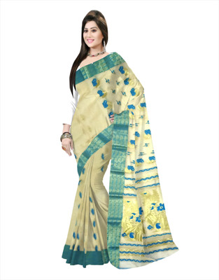 Pradip Fabrics Woven Tant Tussar Silk Saree(Cream)