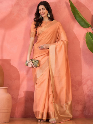 Sangria Self Design Saree with Attached Blouse Organza Saree(Pink)