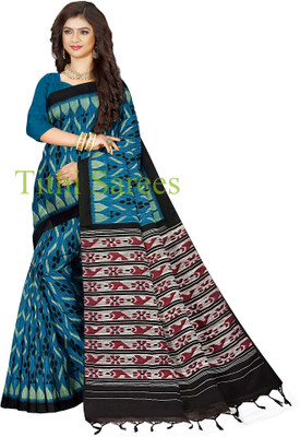 maadurga Printed Sambalpuri Cotton Blend Saree(Light Blue)