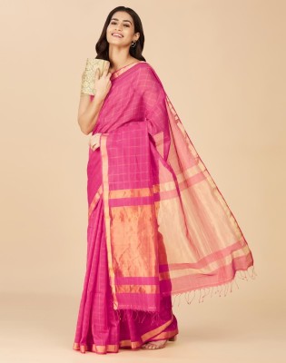 RAKESHELECTRICA Self Design Bollywood Cotton Linen Saree(Pink)