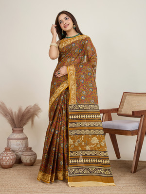 Jevi Prints Printed Kalamkari Pure Cotton Saree(Multicolor)