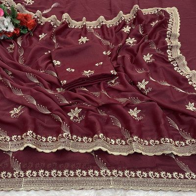 LAJEELEE Embroidered Bollywood Georgette Saree(Maroon)
