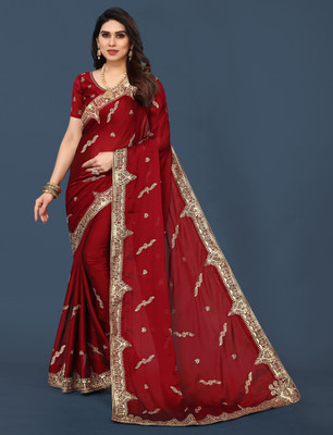 Fadland Embroidered Bollywood Silk Blend Saree(Red)