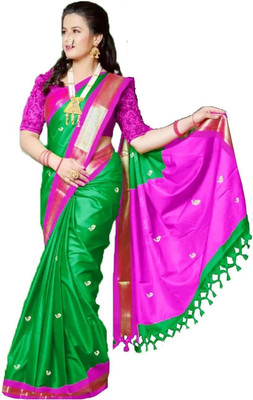 Shruti Bandhani Woven Kanjivaram Cotton Silk Saree(Green)