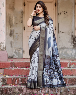 DHAYNAAND REEWA FASHION Floral Print Kanjivaram Tussar Silk Saree(Multicolor)