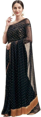 Desi Style Embellished Bollywood Net, Chiffon Saree(Black)