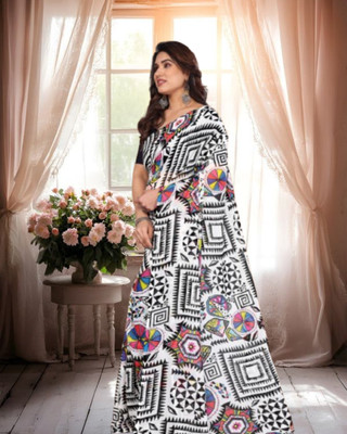 Jayu Printed Bollywood Georgette Saree(White)