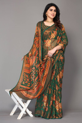 Fancy Fab Printed Daily Wear Brasso Saree(Dark Green)