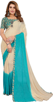 Moda Rapido Floral Print Daily Wear Georgette Saree(Blue, Cream)